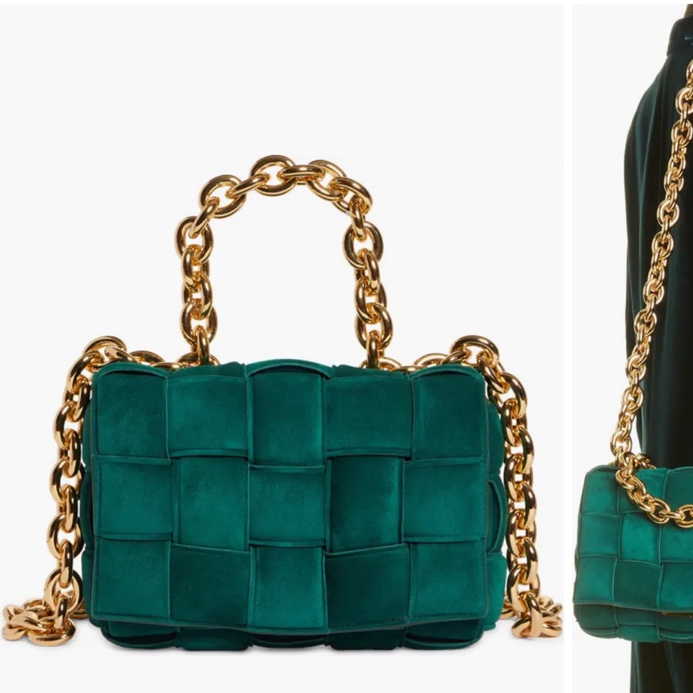 Bottega Veneta Chain Cassette Suede Crossbody Bag - Emerald green
